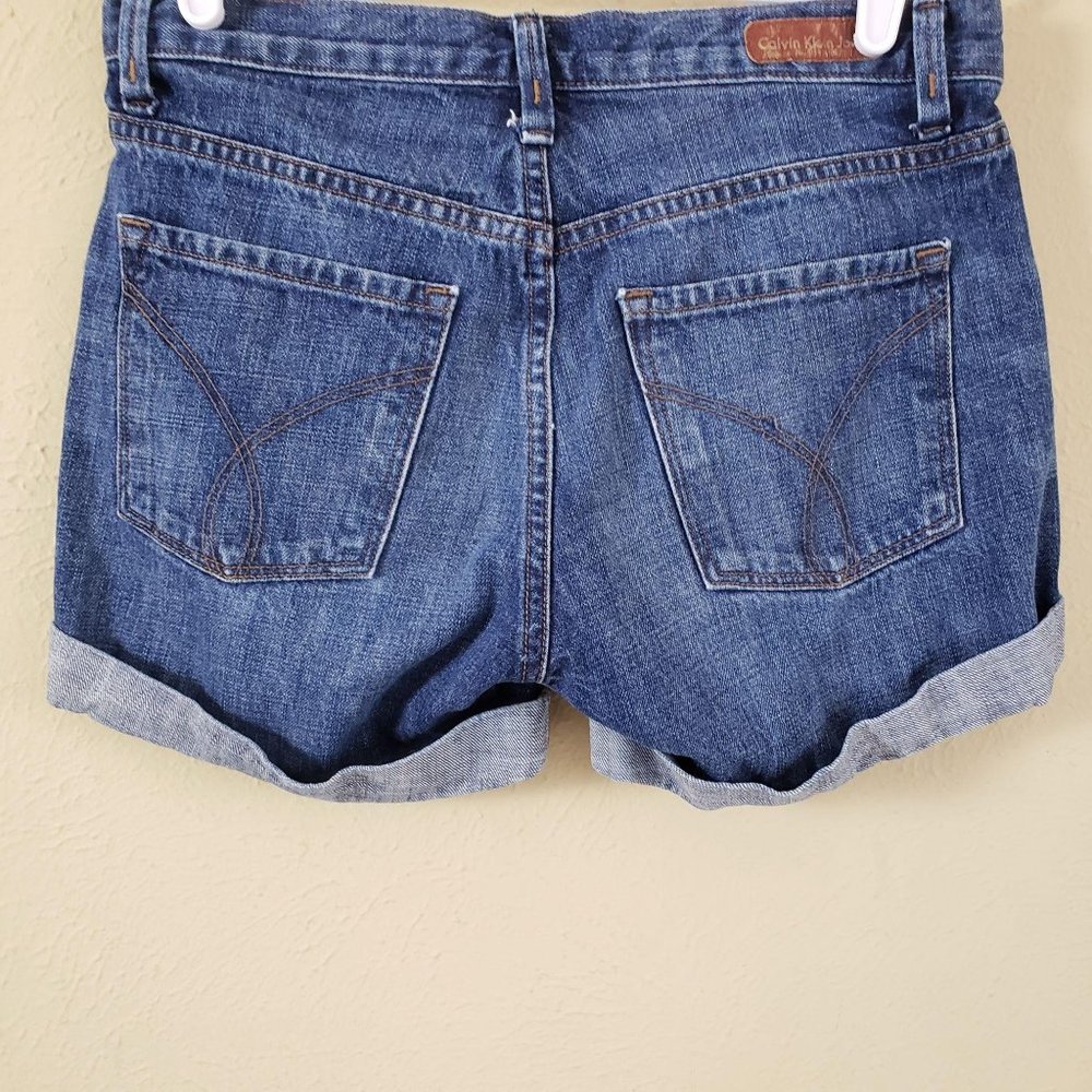 Calvin Klein Blue Jean Shorts With Rolled Hem - Picture 5 of 13